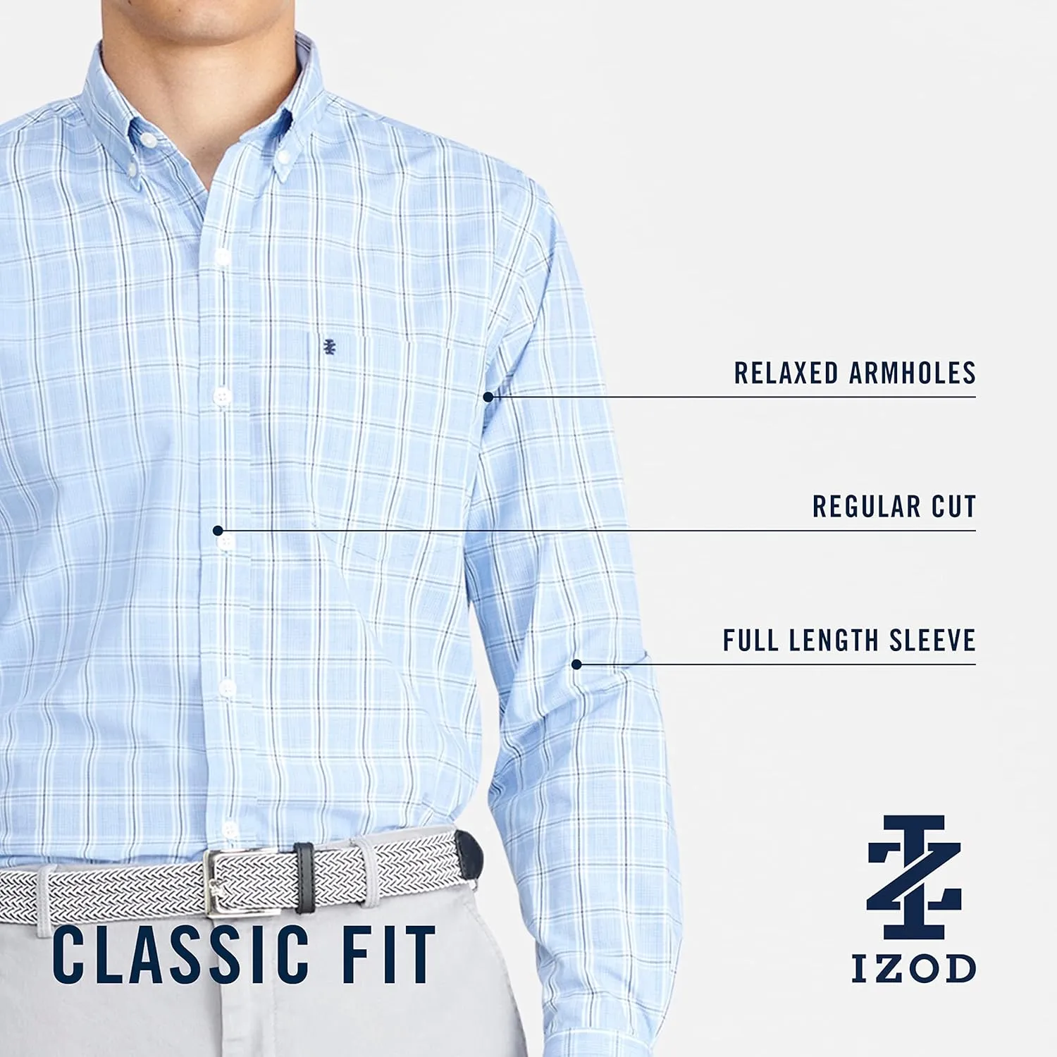 IZOD Men's Performance Comfort Long Sleeve Plaid Button Down