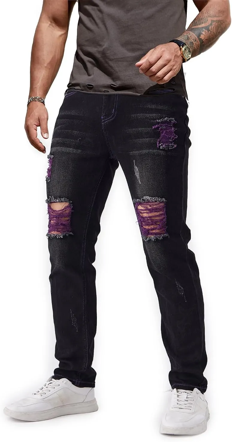 Jeans for Men Stretch Slim Fit Denim Comfort Flex Waist Colored Pants Strechy Regular Fit Tapered Leg