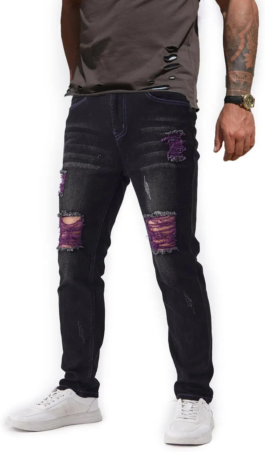 Jeans for Men Stretch Slim Fit Denim Comfort Flex Waist Colored Pants Strechy Regular Fit Tapered Leg