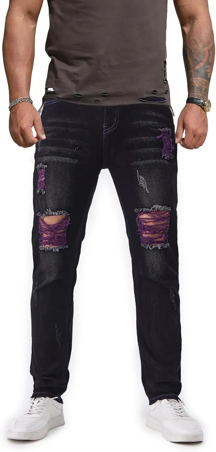 Jeans for Men Stretch Slim Fit Denim Comfort Flex Waist Colored Pants Strechy Regular Fit Tapered Leg