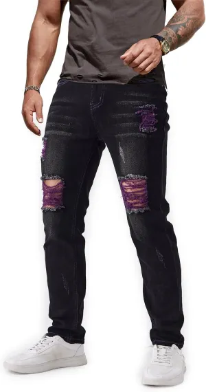 Jeans for Men Stretch Slim Fit Denim Comfort Flex Waist Colored Pants Strechy Regular Fit Tapered Leg