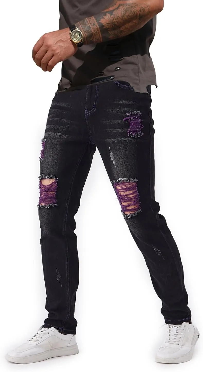 Jeans for Men Stretch Slim Fit Denim Comfort Flex Waist Colored Pants Strechy Regular Fit Tapered Leg