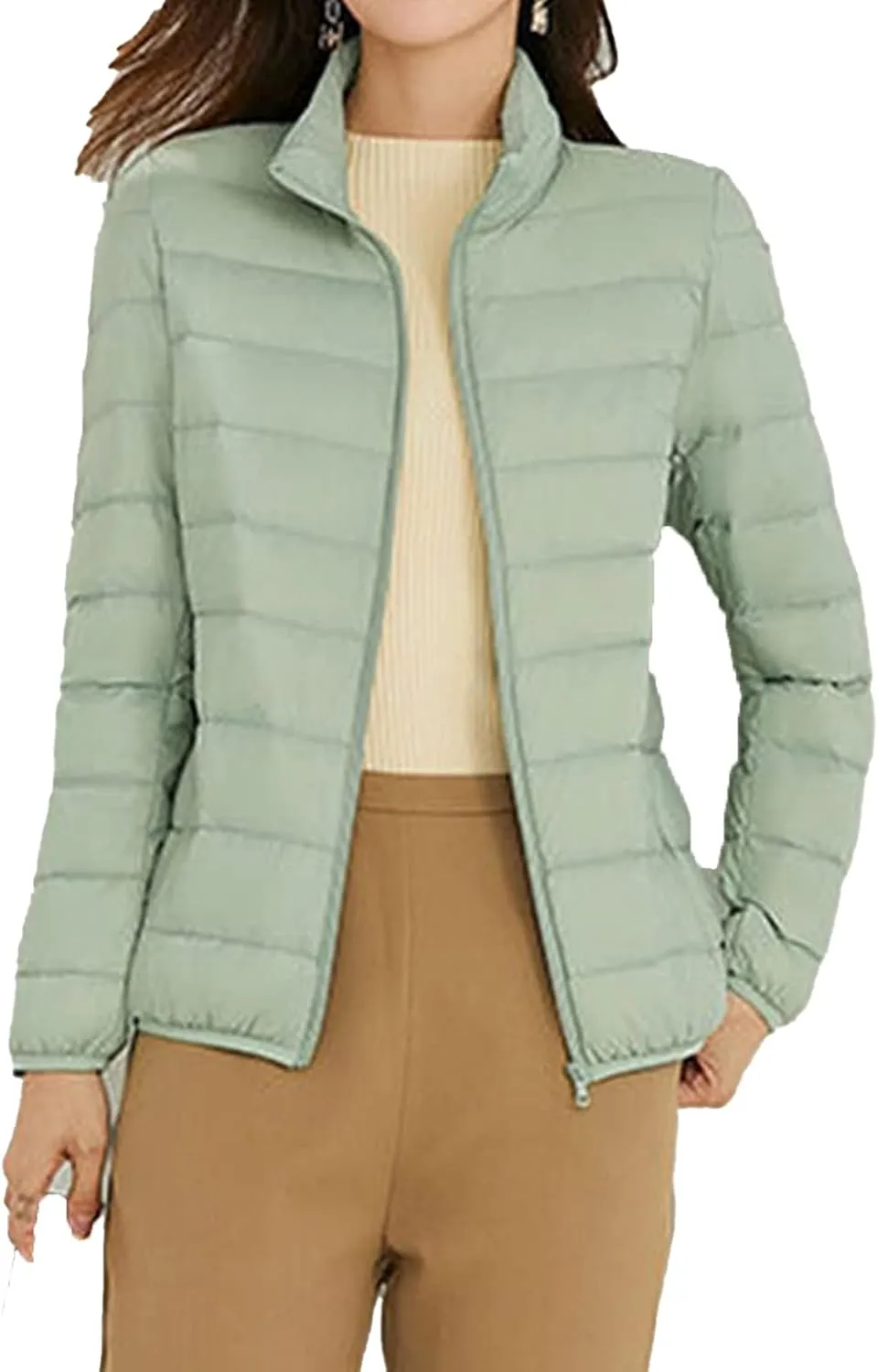 JEKE-DG Womens Packable Down Down Jacket Lightweight Long-Sleeve Puffer Jacket Winter Short Zip Puffer Coat