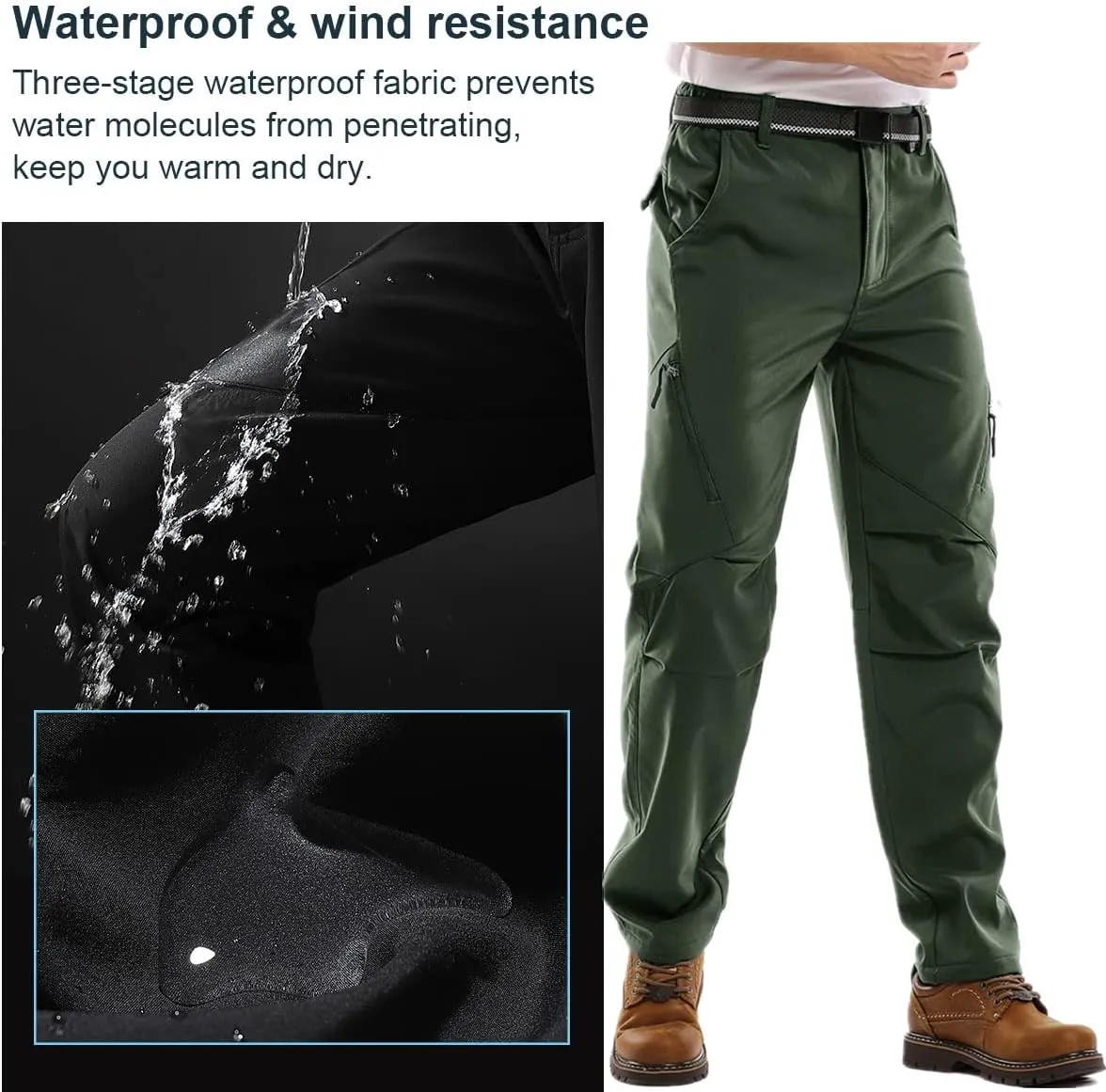 Jessie Kidden Mens Waterproof Hiking Pants, Outdoor Snow Ski Fishing Fleece Lined Insulated Soft Shell Winter Pants