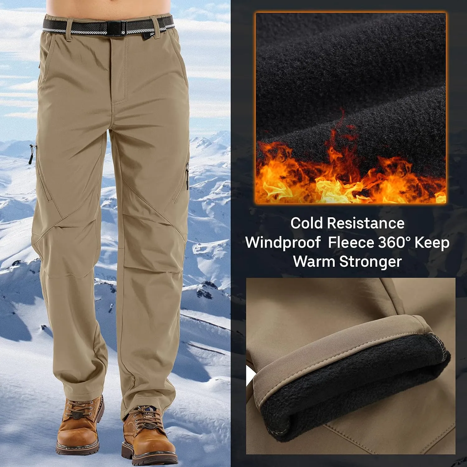 Jessie Kidden Mens Waterproof Hiking Pants, Outdoor Snow Ski Fishing Fleece Lined Insulated Soft Shell Winter Pants