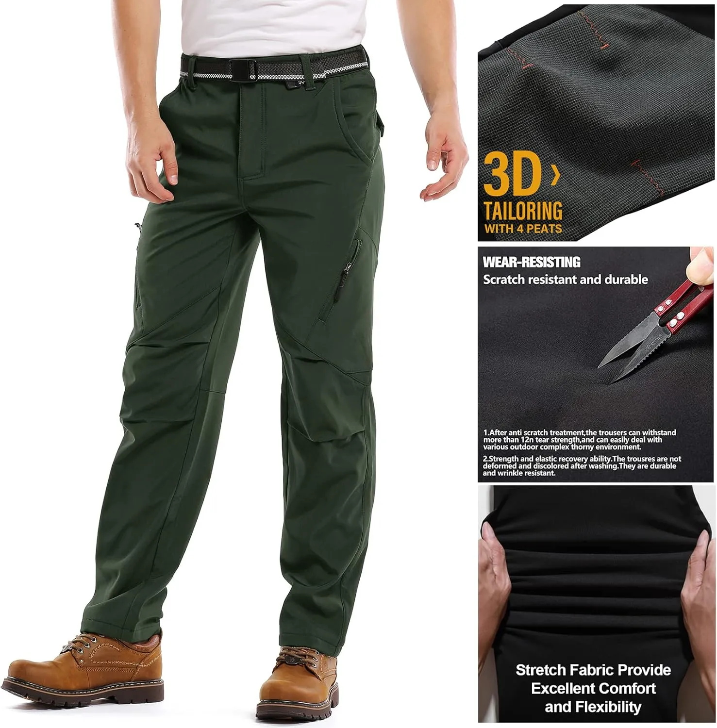 Jessie Kidden Mens Waterproof Hiking Pants, Outdoor Snow Ski Fishing Fleece Lined Insulated Soft Shell Winter Pants