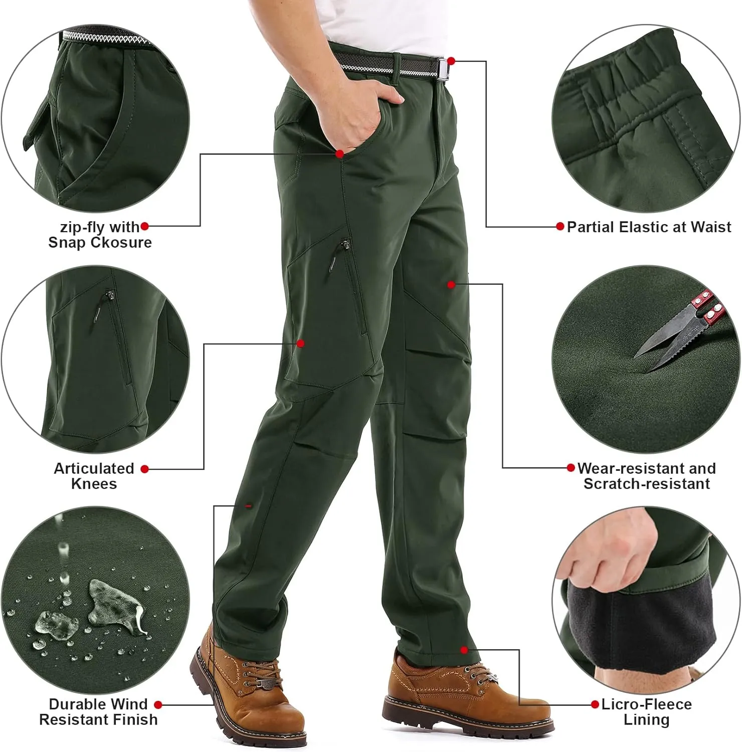 Jessie Kidden Mens Waterproof Hiking Pants, Outdoor Snow Ski Fishing Fleece Lined Insulated Soft Shell Winter Pants