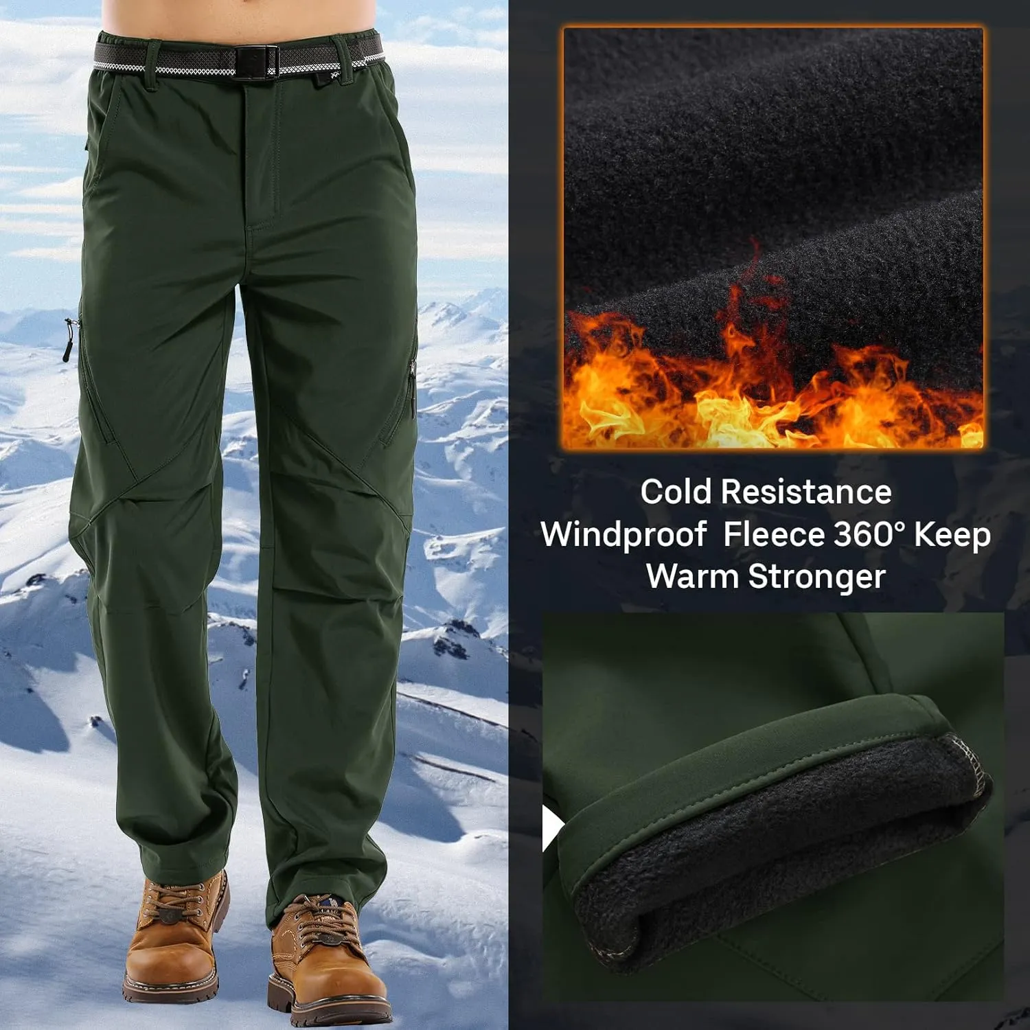 Jessie Kidden Mens Waterproof Hiking Pants, Outdoor Snow Ski Fishing Fleece Lined Insulated Soft Shell Winter Pants
