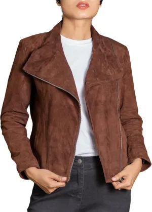 Jild Suede Leather Jacket Women Long Sleeve Fall & Winter Women's Fashion Moto Biker Jacket Open Front Cropped Coat Outerwear