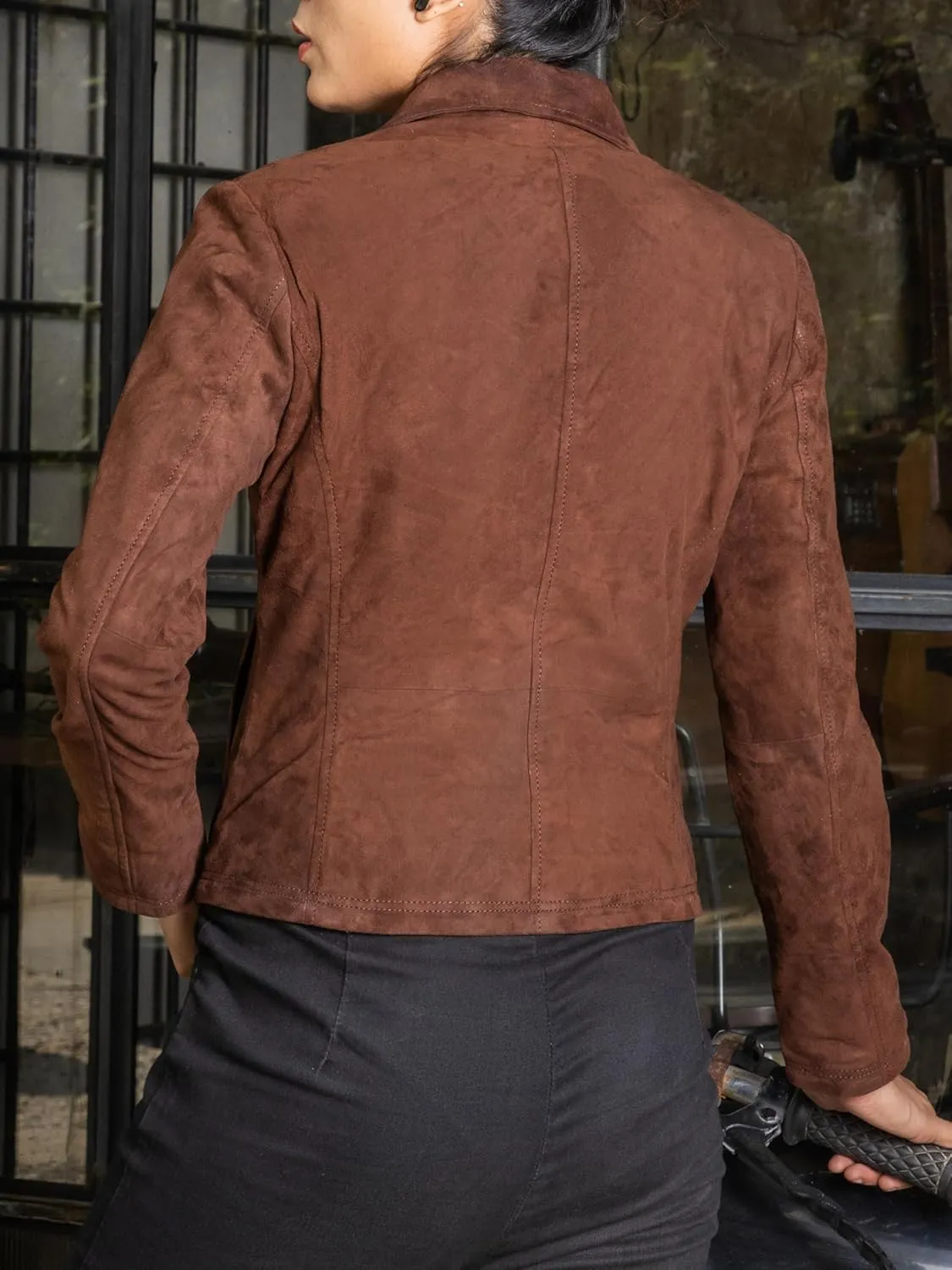Jild Suede Leather Jacket Women Long Sleeve Fall & Winter Women's Fashion Moto Biker Jacket Open Front Cropped Coat Outerwear
