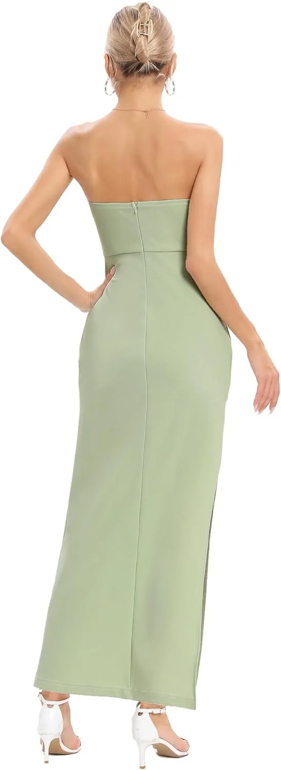 JLCNCUE Women's Tube Strapless Maxi Dress Side Slit Bodycon Dresses Sleeveless Off Shoulder Backless Cocktail Dress 295