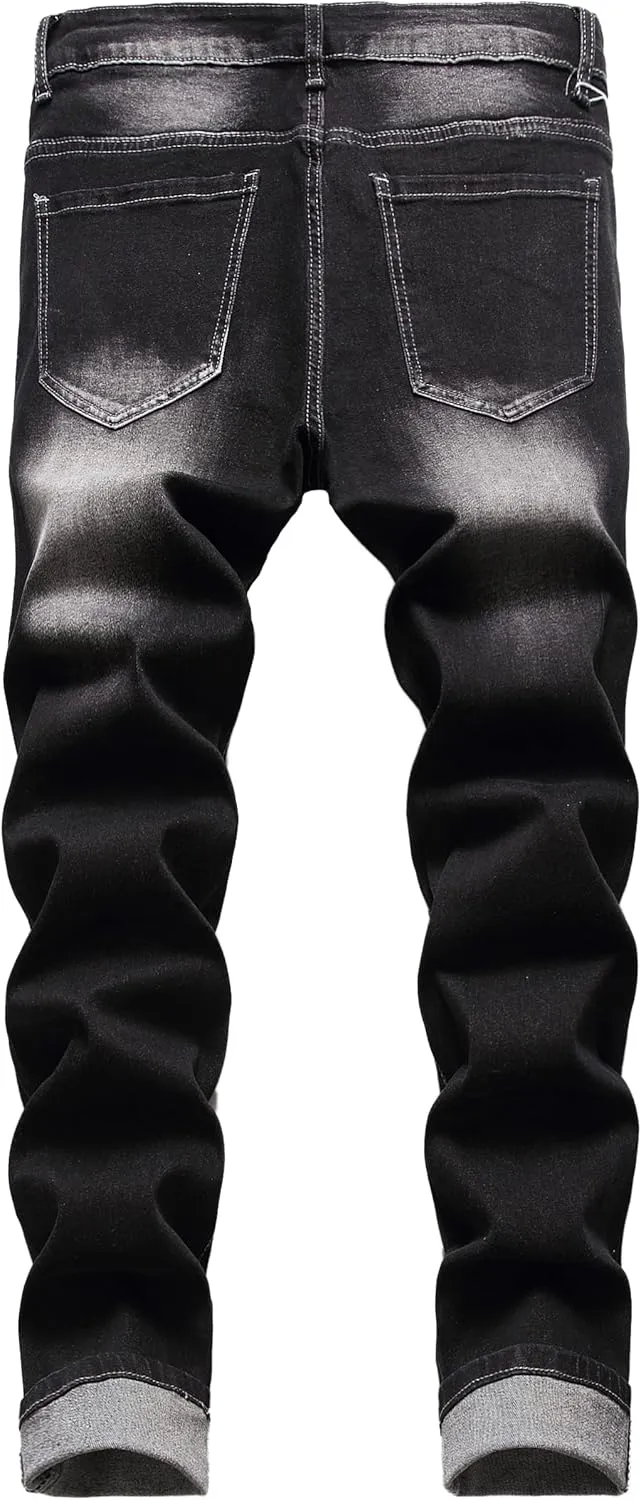JUNBAOSS Men's Slim Fit Stretch Jeans Ripped Skinny Jeans for Men, Distressed Straight Leg Fashion Comfort Flex Waist Pants