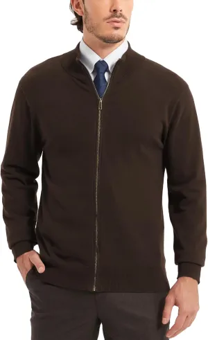 Kallspin Men's Pure Cotton Full Zip Up Sweater Cardigan Stand Collar Lightweight Knitted Cardigan Casual Outerwear
