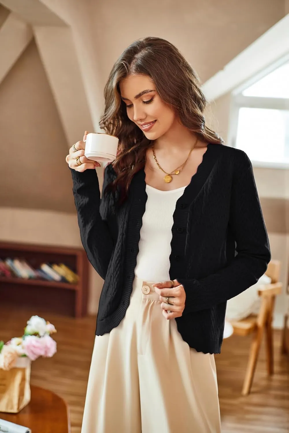 KANCY KOLE Women's 2025 Long Sleeve Cropped Cardigan Sweaters Lightweight Crochet Button Down Cardigan Shrugs for Dresses