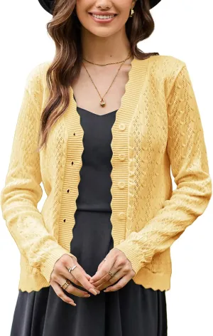 KANCY KOLE Women's 2025 Long Sleeve Cropped Cardigan Sweaters Lightweight Crochet Button Down Cardigan Shrugs for Dresses