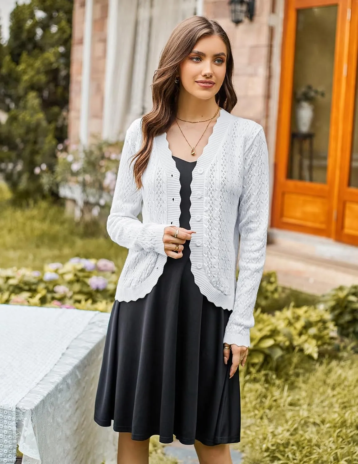 KANCY KOLE Women's 2025 Long Sleeve Cropped Cardigan Sweaters Lightweight Crochet Button Down Cardigan Shrugs for Dresses