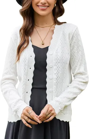 KANCY KOLE Women's 2025 Long Sleeve Cropped Cardigan Sweaters Lightweight Crochet Button Down Cardigan Shrugs for Dresses