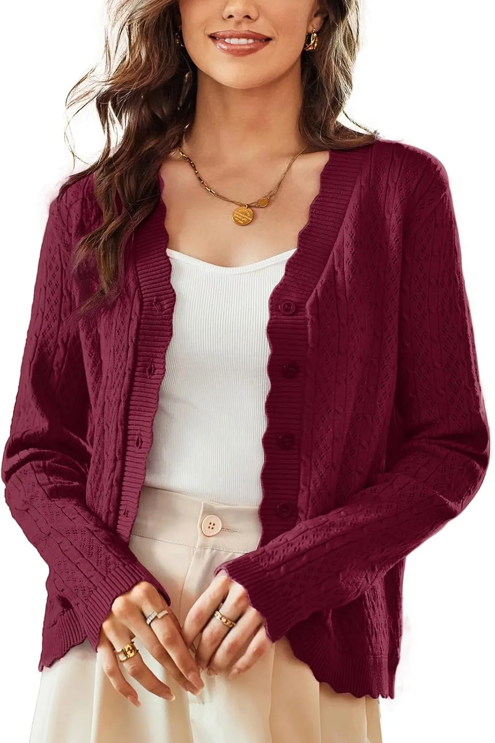 KANCY KOLE Women's 2025 Long Sleeve Cropped Cardigan Sweaters Lightweight Crochet Button Down Cardigan Shrugs for Dresses