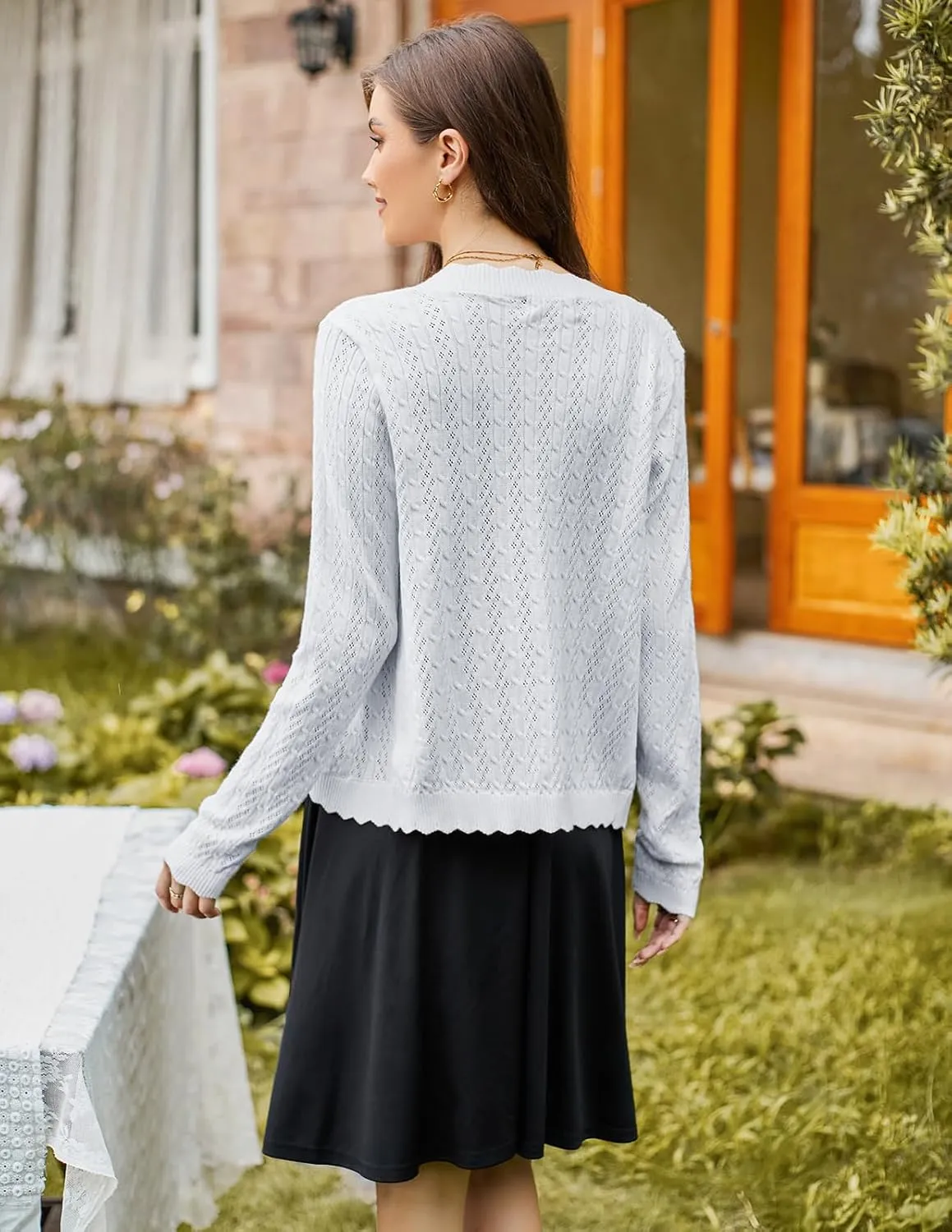 KANCY KOLE Women's 2025 Long Sleeve Cropped Cardigan Sweaters Lightweight Crochet Button Down Cardigan Shrugs for Dresses