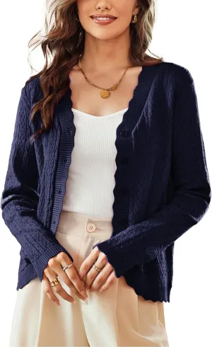KANCY KOLE Women's 2025 Long Sleeve Cropped Cardigan Sweaters Lightweight Crochet Button Down Cardigan Shrugs for Dresses