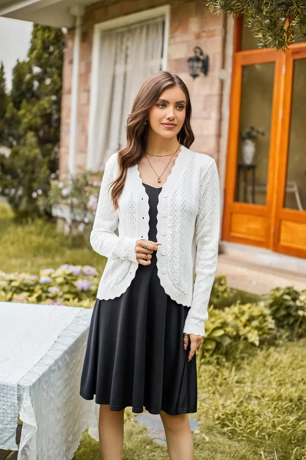 KANCY KOLE Women's 2025 Long Sleeve Cropped Cardigan Sweaters Lightweight Crochet Button Down Cardigan Shrugs for Dresses