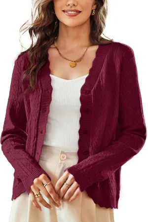 KANCY KOLE Women's 2025 Long Sleeve Cropped Cardigan Sweaters Lightweight Crochet Button Down Cardigan Shrugs for Dresses