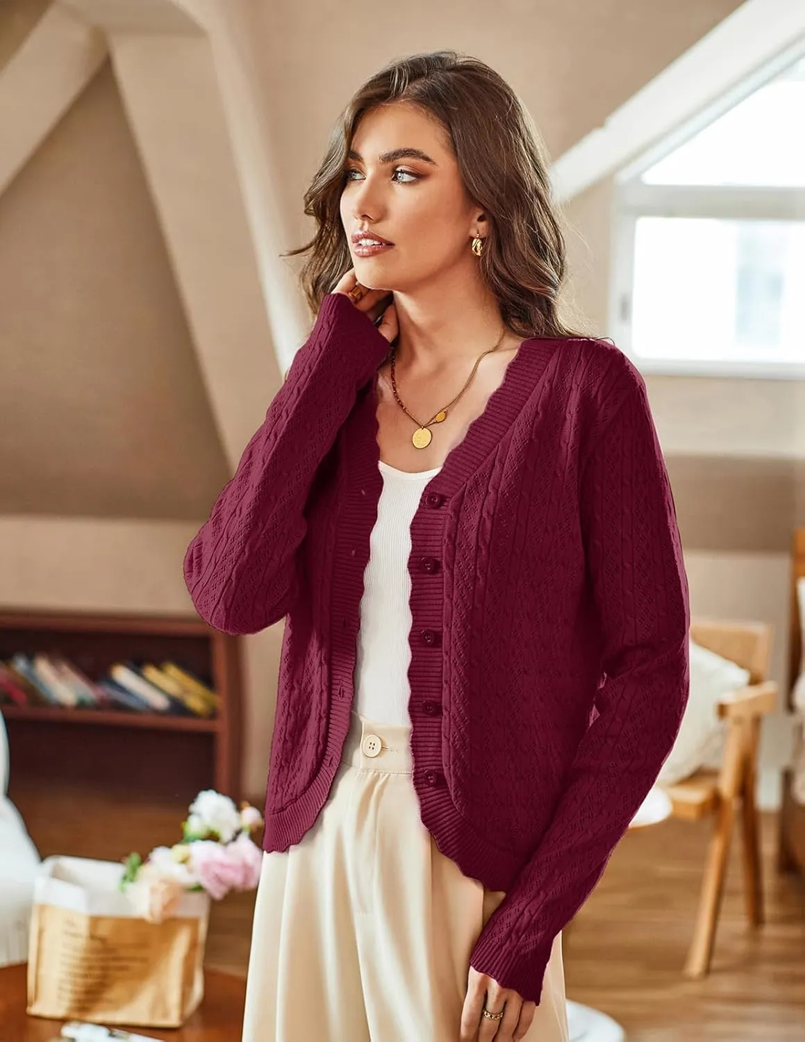 KANCY KOLE Women's 2025 Long Sleeve Cropped Cardigan Sweaters Lightweight Crochet Button Down Cardigan Shrugs for Dresses