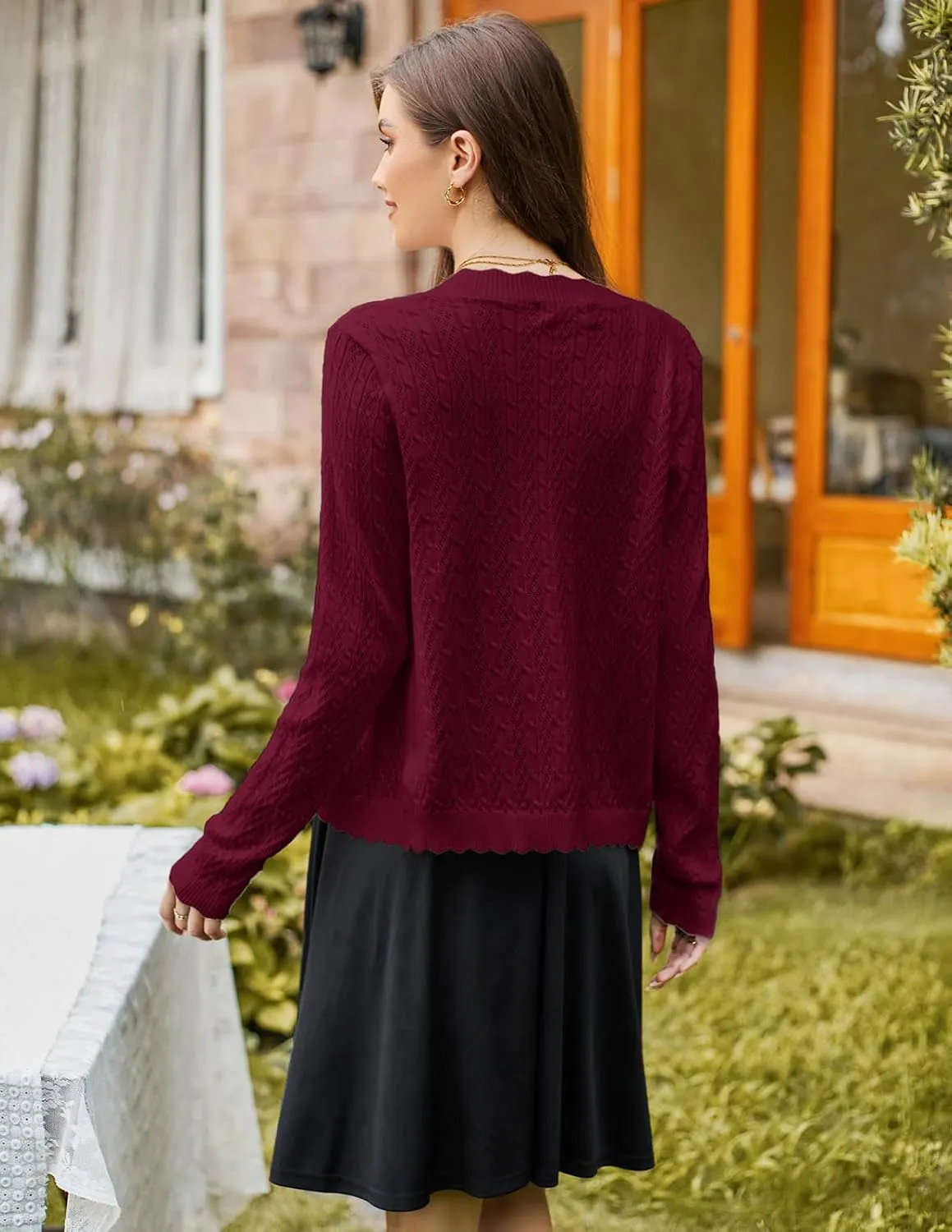 KANCY KOLE Women's 2025 Long Sleeve Cropped Cardigan Sweaters Lightweight Crochet Button Down Cardigan Shrugs for Dresses
