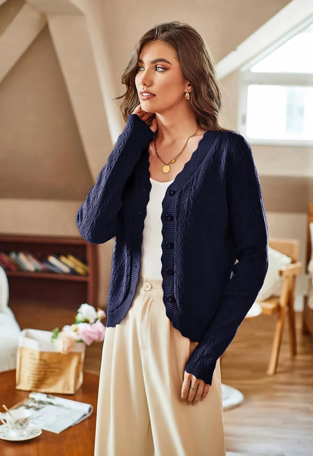 KANCY KOLE Women's 2025 Long Sleeve Cropped Cardigan Sweaters Lightweight Crochet Button Down Cardigan Shrugs for Dresses