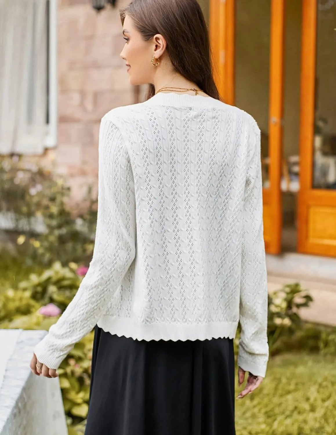 KANCY KOLE Women's 2025 Long Sleeve Cropped Cardigan Sweaters Lightweight Crochet Button Down Cardigan Shrugs for Dresses