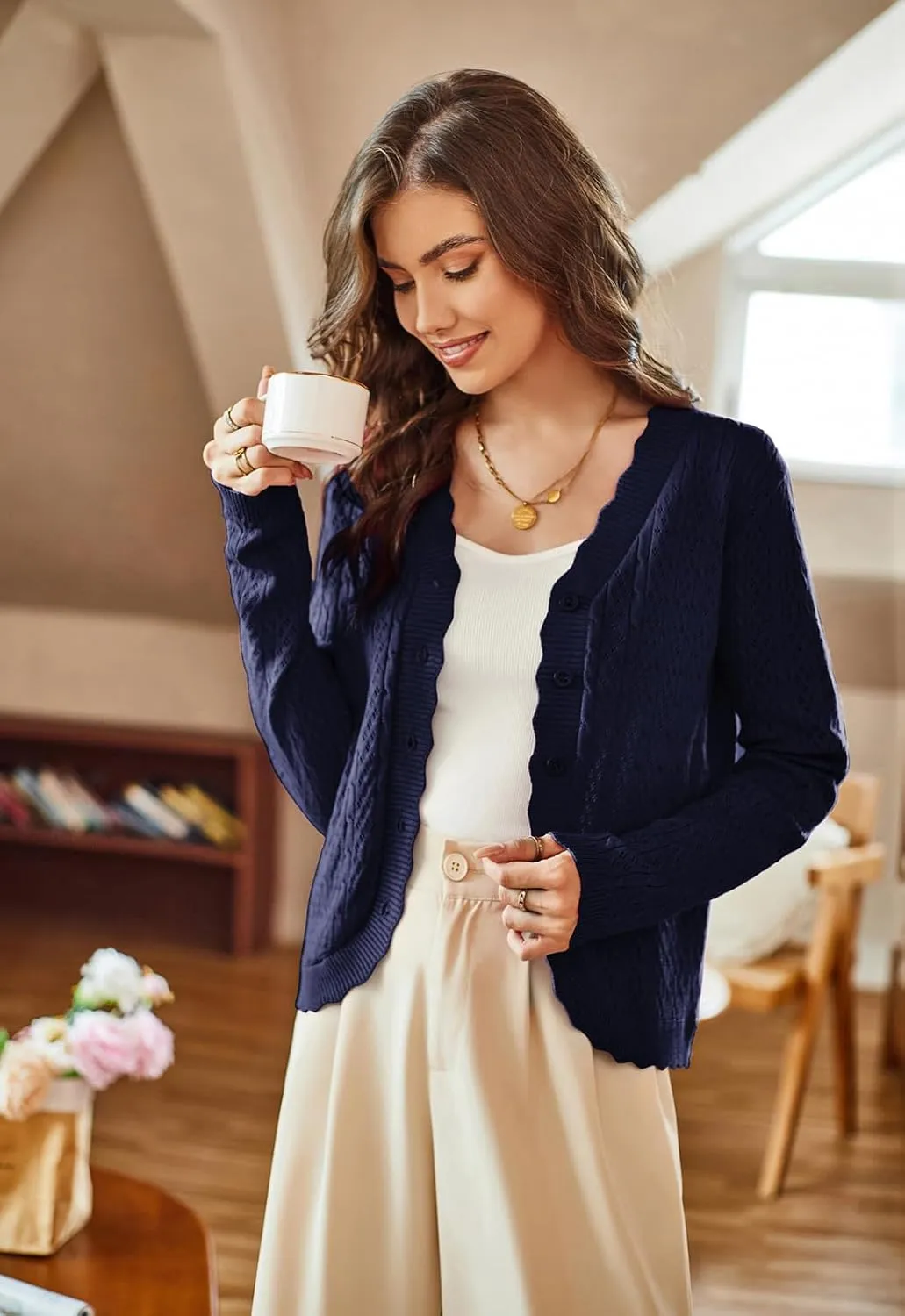 KANCY KOLE Women's 2025 Long Sleeve Cropped Cardigan Sweaters Lightweight Crochet Button Down Cardigan Shrugs for Dresses