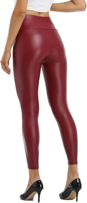 Kotii Women's Soft Faux Leather Leggings High Waisted Leather Pants PU Slim Pleather Pants Tights