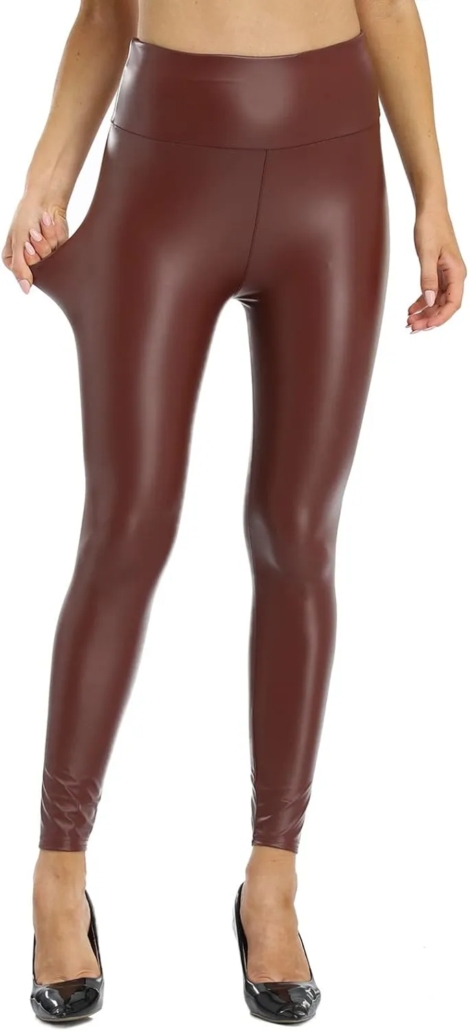 Kotii Women's Soft Faux Leather Leggings High Waisted Leather Pants PU Slim Pleather Pants Tights