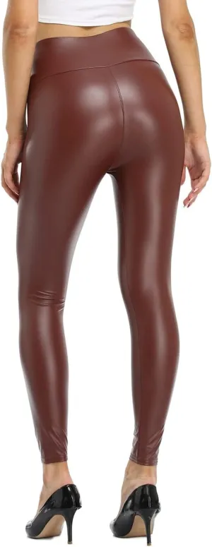 Kotii Women's Soft Faux Leather Leggings High Waisted Leather Pants PU Slim Pleather Pants Tights