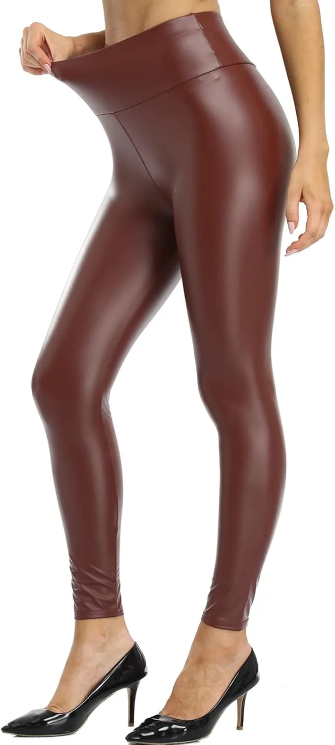 Kotii Women's Soft Faux Leather Leggings High Waisted Leather Pants PU Slim Pleather Pants Tights