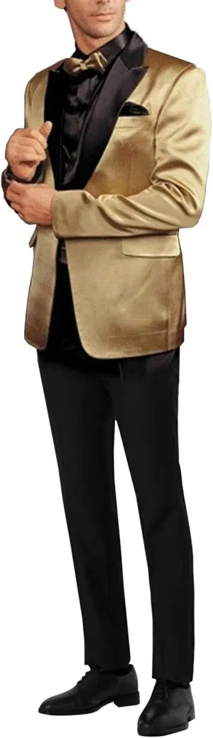 Kromoc Men's Gold Formal Men's Suit 2-Piece Suit Jacket, Suit Trousers