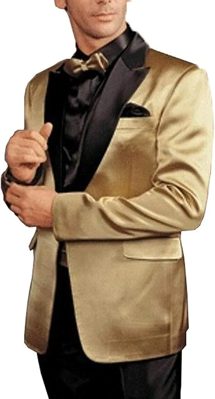 Kromoc Men's Gold Formal Men's Suit 2-Piece Suit Jacket, Suit Trousers