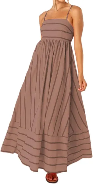 Kubbon Maxi Dress for Women Sleeveless Striped Sundress Spaghetti Strap Boho Long Dresses Flowy Swing Beach A Line Dress