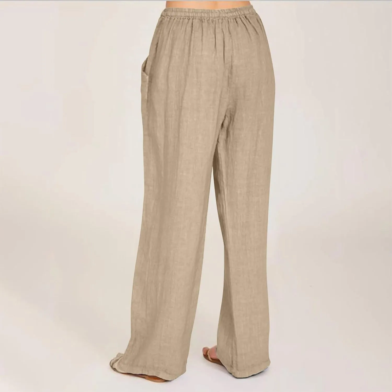 Lastesso Palazzo Pants for Women Casual Lightweight Linen Cotton Outfits with Pockets Soft High Waist Summer Lounge Trousers