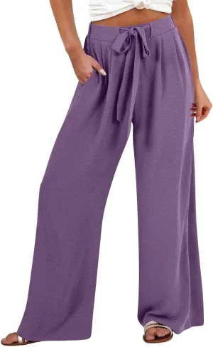 Lastesso Wide Leg Pants Woman Comfy High Waisted Lightweight Lounge Clothes with Pockets Soft Palazzo Flowy Summer Trousers