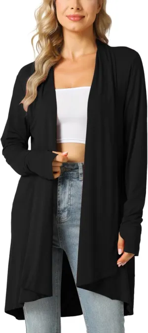 LazyCozy Women's Open-Front Long-Sleeve Cardigan Lightweight Draped Cardigan Sweaters Stretch Jersey Topper