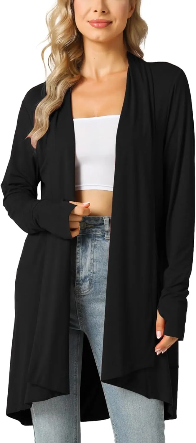 LazyCozy Women's Open-Front Long-Sleeve Cardigan Lightweight Draped Cardigan Sweaters Stretch Jersey Topper
