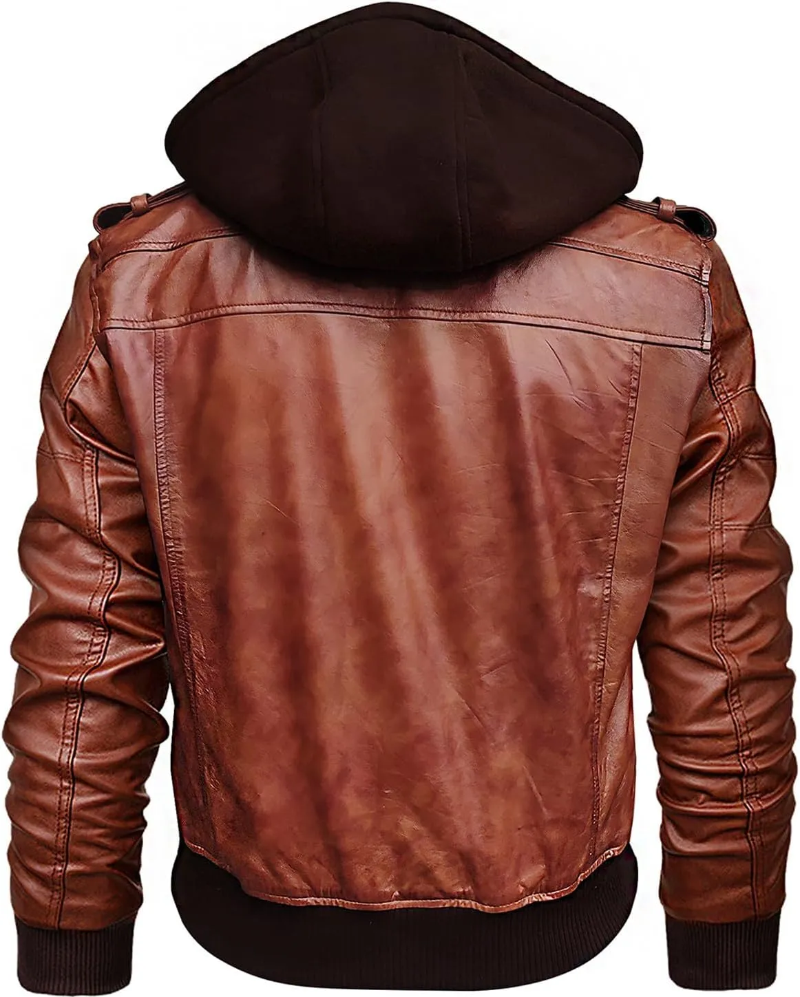 Leather Bomber Jackets for Men with Removable Hooded Real Leather Jacket