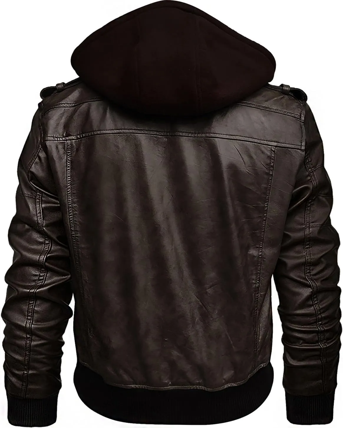 Leather Bomber Jackets for Men with Removable Hooded Real Leather Jacket