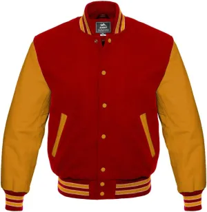 Letterman Baseball Varsity Jackets Gold Leather 8 wool Colors