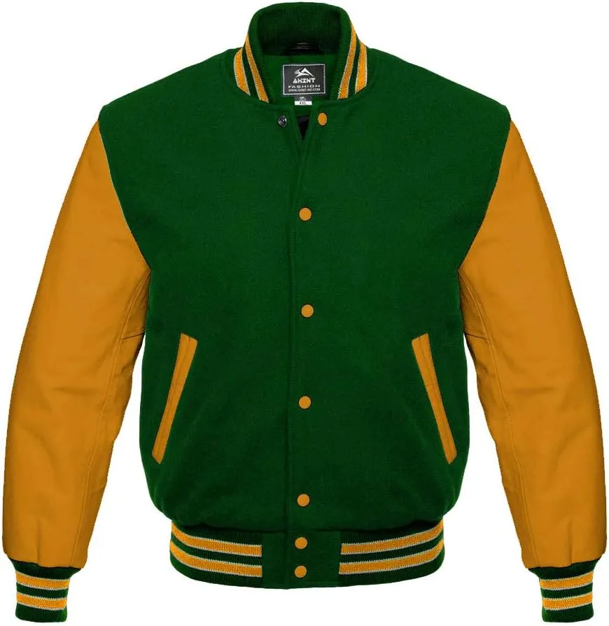 Letterman Baseball Varsity Jackets Gold Leather 8 wool Colors
