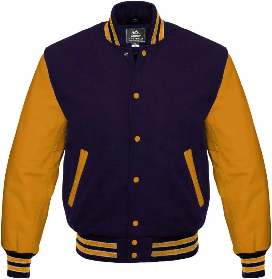 Letterman Baseball Varsity Jackets Gold Leather 8 wool Colors