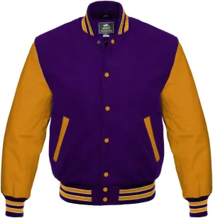Letterman Baseball Varsity Jackets Gold Leather 8 wool Colors