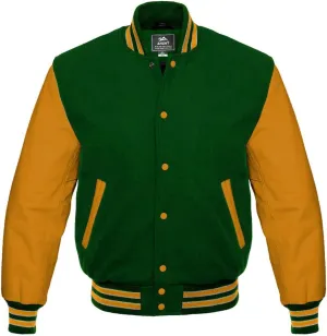 Letterman Baseball Varsity Jackets Gold Leather 8 wool Colors