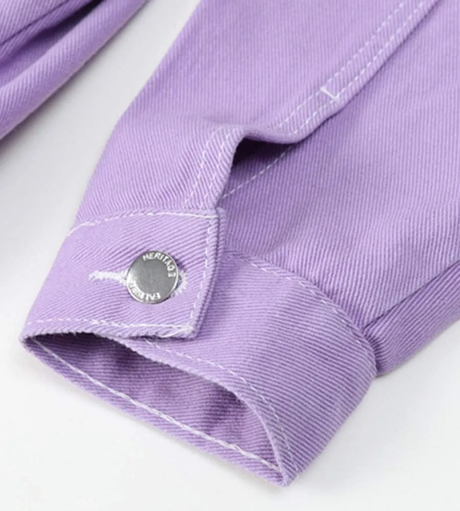 LifeShe Women's Denim Jacket White Jean Jackets Coat Purple